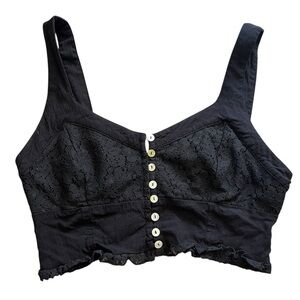 INTIMATELY FREE PEOPLE Black Button Up Lace Bralette Crop Top Sz M